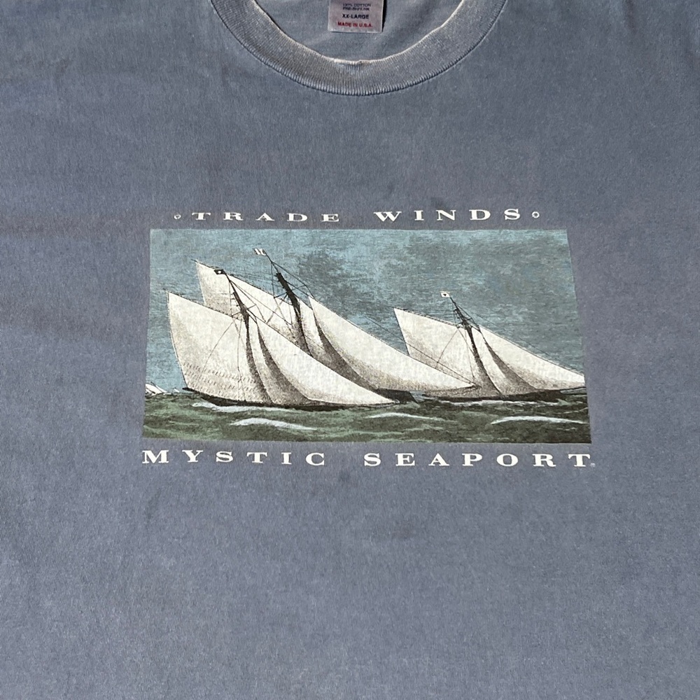 Vintage Mystic Seaport Blue T-Shirt Single Stitch Men’s XXL Trade Winds Sailing